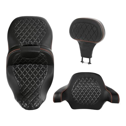 SLMOTO Seat Rider Backrest Passenger Backrest Pad Diamond 2-Up One-Piece Sissy Bar fit for Harley Touring Road King FLHR Street Glide FLHX Road Glide FLTRX 2014-2021 - color: A Style Blue + 2 Backrest