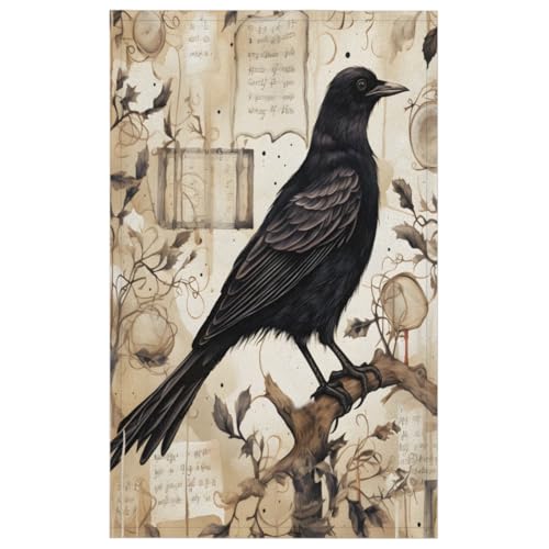 Retro Crow Raven Kitchen Towels Soft Absorbent Dish Tea Towels for Bar Bathroom Oven Decorative Towel Set of 2 - color: Beige Brown
