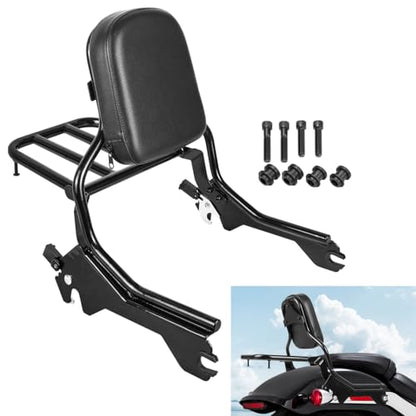 Rear Backrest Sissy Bar Compatible with for Harley Softail Fat Boy FLFB FLFBS Breakout FXBR FXBRS 2018-up Upright Passenger Sissy Bar Backrest with Back Rest Pad Luggage Rack - color: With Luggage Rack