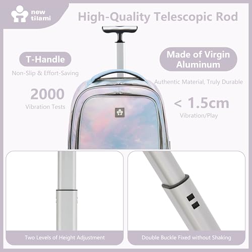 NEW TILAMI 20" Rolling Backpack for Teens Adults, Climbing Stairs Waterproof Backpack with Wheels for School Business Trave Camping with Laptop Compartment, Fit 17 Inch Laptop, Pink Blue Doodle - color: Pink Blue