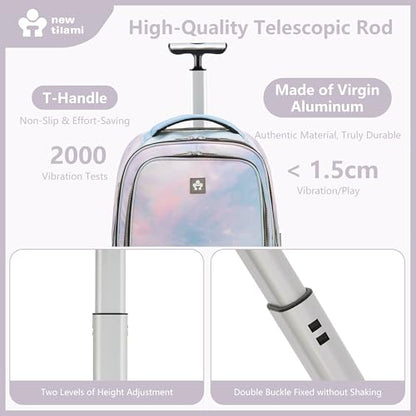 NEW TILAMI 20" Rolling Backpack for Teens Adults, Climbing Stairs Waterproof Backpack with Wheels for School Business Trave Camping with Laptop Compartment, Fit 17 Inch Laptop, Pink Blue Doodle - color: Pink Blue