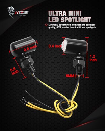 MZS Universal Motorcycle Rear LED Turn Signals, 6/8/10mm Hole Fit, Amber Mini Blinkers, 12V DC Compatible - color: Amber-New, size: Mini Size Rear