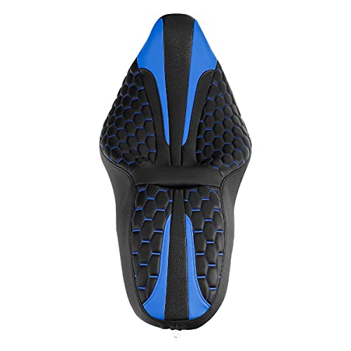 C.C. RIDER Passenger Rider Touring Seat - Hexagon Stitching Seat for Harley Davidson Touring Road King Street Glide Road Glide Electra Glide CVO 2009-2023 Black Blue - color: Black Blue Seat