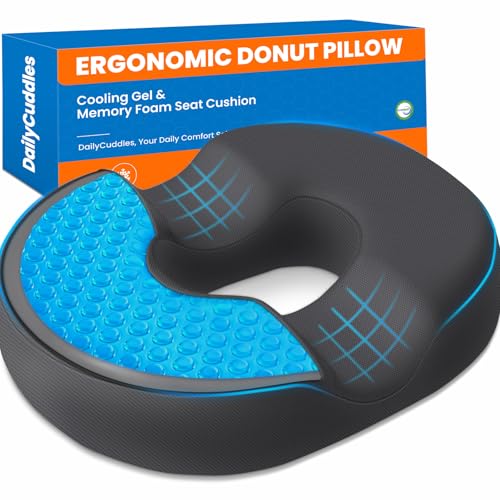 Donut Pillow for Tailbone Pain, Hemorrhoids - Cooling Gel Memory Foam Chair Seat Cushion for Office, Home & Wheelchair, Ergonomic Chair Pad for Pregnancy, Sciatica, Coccyx (XL, Grey) - color: Gray, size: X-Large