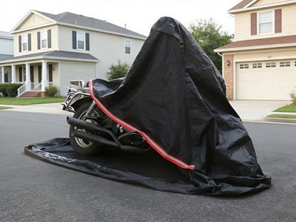 Full Enclosed Motorcycle Cover - Waterproof for Outdoor & Indoor Storage,600D Heavy Duty with Reflective Strips,Fits Scooters & Touring Motorcycles up to Length 108" x 45" x 59" Black - size: 108"L-45"W-59"H