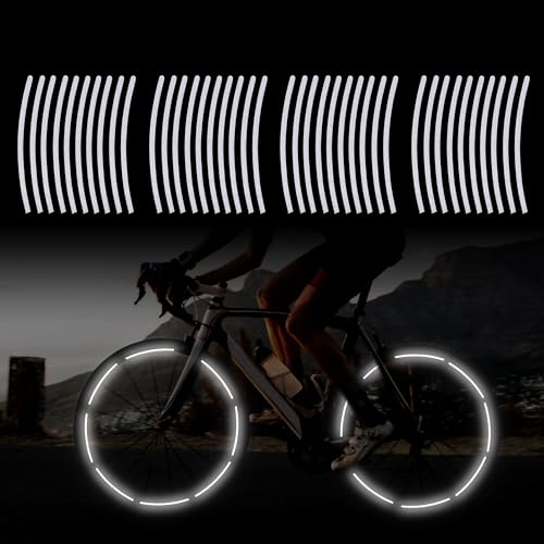 TOMALL 40pcs Reflective Wheel Rim Stripe Decals for Bicycle, Car, Cycling, Bike, Motorcycle - Night Safety Decoration Stripe Universal Rim Reflective Stickers (White) - color: White