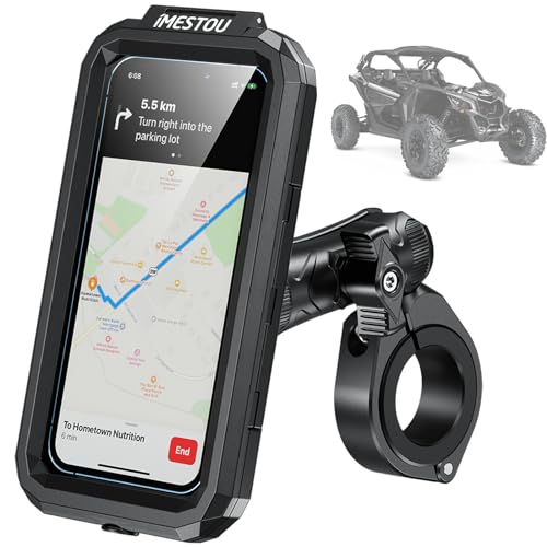 iMESTOU Waterproof ATV Phone Mount with Anti-Theft Design and 360° Rotation 1“ Ball Base Fits for ATV UTV 1.5''/1.75''/1.85''/2''/2.1'' Handlebars, Suitble for 3.5"-6.1" Smartphones (Size S) - size: S for 3.5"-6.1" Phones