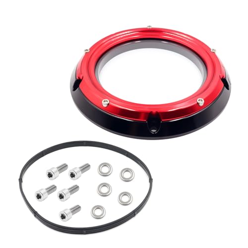 Transparent Derby Cover，New Hardware Kit Included for Harley Bagger/Touring Road Glide、Street Glide、Road King 、Trikes 2017-2026 (Black&Red) - color: Black&Red