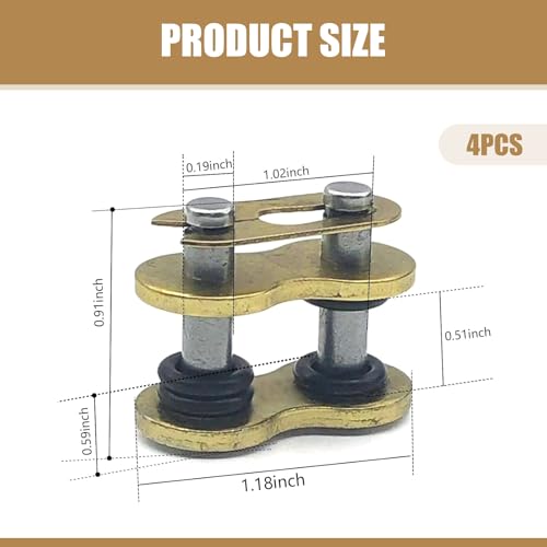 Downhill 4 PCS 520 Chain Master Link, Metal Chain Connecting Links with O-Ring, Heavy Duty Masterlink Connector Replacement, Universal for Motorcycle, Dirt Bike (Gold)
