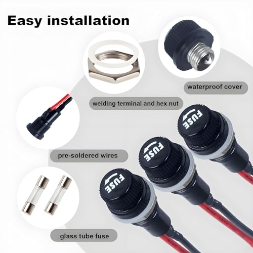 6 pcs Panel Mounted Fuse Holder 5x20mm 250VAC 10A/125VAC 15A with pre-Welded 18AWG Leads Measuring 6" Length, and 12pcs(6pcs*10A+6pcs*15A) Fast Blowing Glass Tube fuses - style: wired-5*20mm