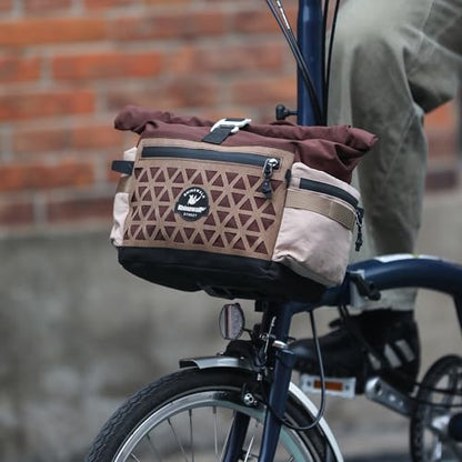 Rhinowalk Handlebar Bag for Brompton Folding Bike, 6.5L Expandable Front Bag with Quick Release Mount, Shoulder Strap, Multiple Pockets and Rain Cover (Brown) - color: Brown