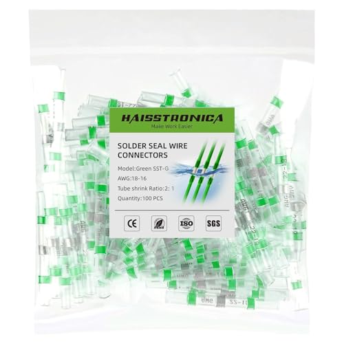 haisstronica 100PCS Solder Seal Wire Connectors,Waterproof Heat Shrink Butt Connectors Terminals for Watercraft,Electrical,Electronics AWG 18-16 Green - size: AWG 18-16 Green