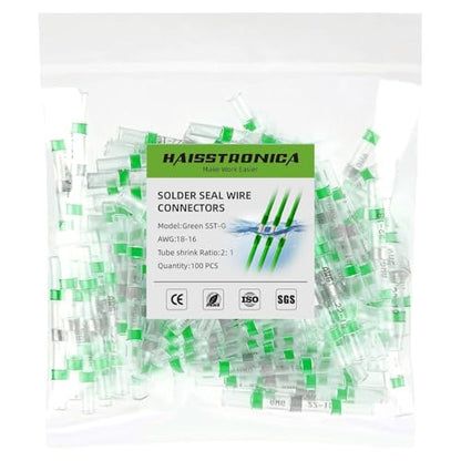 haisstronica 100PCS Solder Seal Wire Connectors,Waterproof Heat Shrink Butt Connectors Terminals for Watercraft,Electrical,Electronics AWG 18-16 Green - size: AWG 18-16 Green