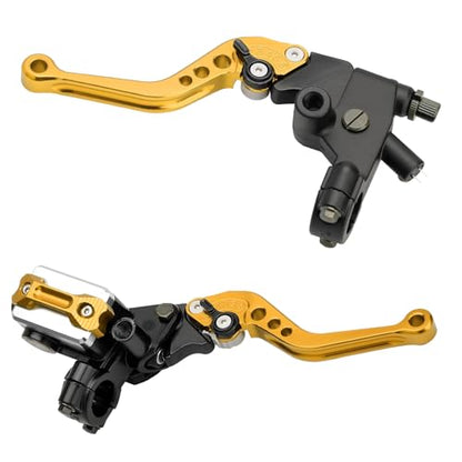 Universal Motorcycle Brake Lever 7/8" 22mm Handlebar CNC Hydraulic Master Cylinder Reservoir Clutch Pump Left & Right Set - color: Gold