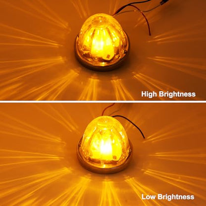 2 Pcs Amber Glass Lens Watermelon Lights LED Side Marker Turn Signal Lights with Stainless Steel Bezel Replacement for Kenworth Peterbilt Freightliner Trucks ATV Motorcycle