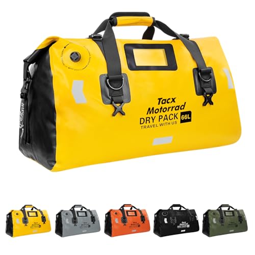 Waterproof Duffel Bag for Men/Women, Roll-top Dry Backpack Duffel Bag with Quick-fixed Straps, Motorcycle Tail Saddle Bag for Motorcycling, Rafting, Boating, Kayaking, Travel, 66L-Yellow - color: Yellow, size: 66L
