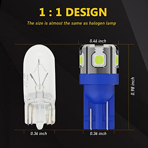 PHINLION 194 168 LED Bulb Ice Blue Super Bright 2825 W5W T10 Wedge 6-SMD 3030 Chipsets LED Replacement Bulbs for Car Interior Dome Map Parking Trunk Door Courtesy License Plate Lights - color: Ice Blue