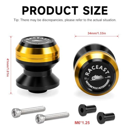 M6 Swing Arm Spool Sliders Universal CNC 6MM Rear Swingarm Sliders Stand Compatible With R7 YZF R1 R3 R6 R6S YZF600R FZ1 FZ6 FZ6R FZ8 FJ09 FZ09 FZ10 MT09 MT10 (Gold - M6) - color: Gold - M6