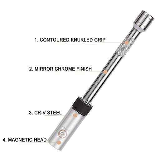 CASOMAN 5/8" Swivel Magnetic Spark Plug Socket, 3/8" Drive x 8-Inch Ext. Bar Length, 360 Degree Swivel, Enhanced Magnetic Design, 6 Point, Cr-V Steel - size: 5/8" × 8-Inch Total Length