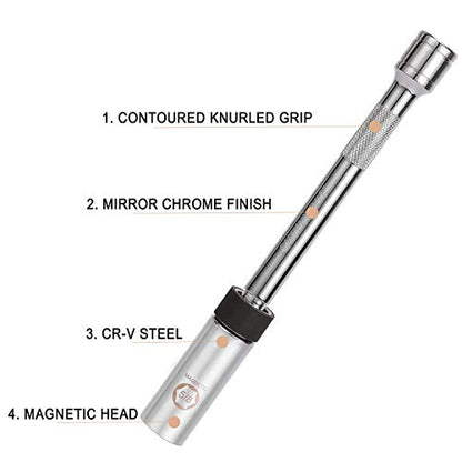CASOMAN 5/8" Swivel Magnetic Spark Plug Socket, 3/8" Drive x 8-Inch Ext. Bar Length, 360 Degree Swivel, Enhanced Magnetic Design, 6 Point, Cr-V Steel - size: 5/8" × 8-Inch Total Length