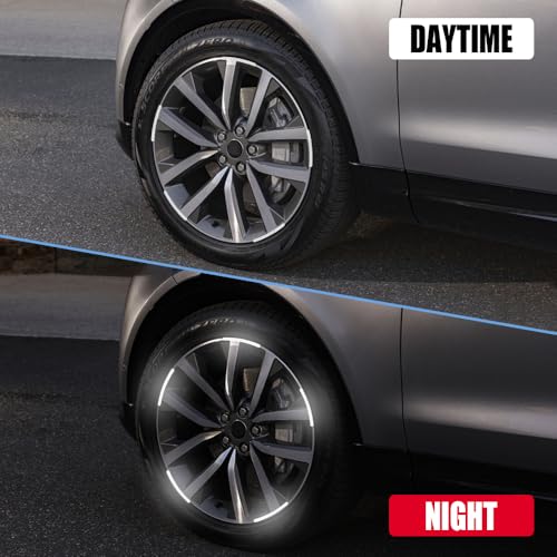 20PCS Reflective Car Wheel Decorative Stripe Stickers, White, Striped, Waterproof Material, English Style, Automotive Decals, 20-Piece Set - color: White