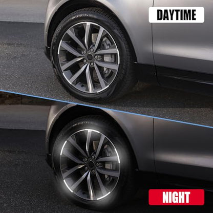 20PCS Reflective Car Wheel Decorative Stripe Stickers, White, Striped, Waterproof Material, English Style, Automotive Decals, 20-Piece Set - color: White