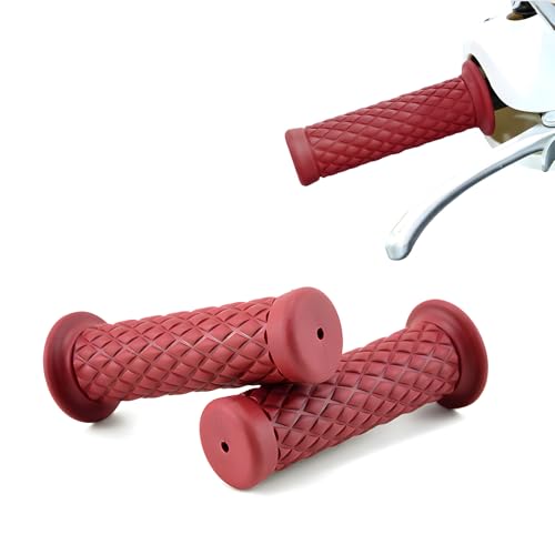 2 PCS Motorcycle Hand Grips, Non-Slip Motorbike Rubber Handle Bar for 7/8" 21 mm/24 mm Handles, Vintage Open End Handlebar Thruster Grip for Motorcycle Dirt Bike Scooter (Wine Red) - color: Wine Red