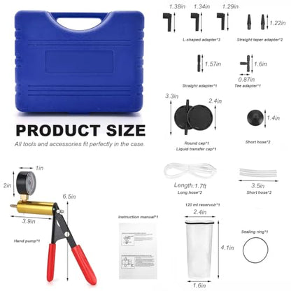 Hand Held Vacuum Pump Brake Bleeder Kit, Brake Bleeder Pressure Tester Hand Vacuum Pump with Gauge Adapters, Brake Fluid Bleeding Set with Protected Case for Car Truck Bike (Blue) - color: Blue