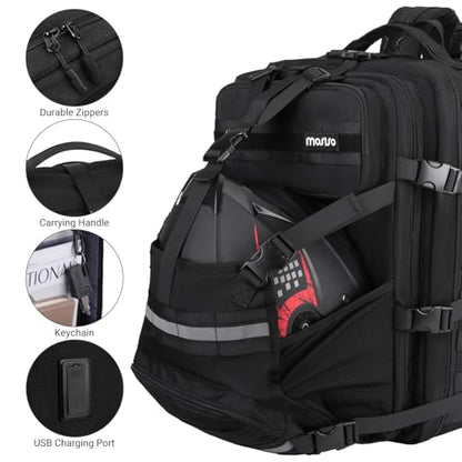 MOSISO Large Capacity Motorcycle Backpack for Men, Expandable Motorcycle Helmet Backpacks with USB Charging Port&Laptop Compartment, Tactical Backpack for Outdoor Cycling Riding Traveling, Black