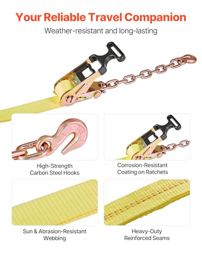 VEVOR Wheel Chock Tie-Down Kit, Tire-Style Tow Dolly Strap, Car Tie Down Kit with Heavy-Duty Hook, Break Strength 10009 lbs & Working Load 3333 lbs Motorcycle System for ATV, SUV, Snowmobiles - style: Tire-Style with Heavy Duty Hook-Yellow