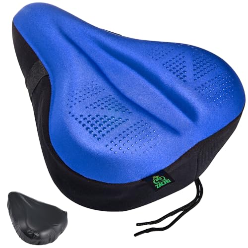 Zacro Bike Seat Cushion - Padded Gel Bike Seat Cover for Men & Women, Padding Bicycle Saddle fit with Peloton/Spin Stationary Exercise/Mountain Road Cycling Bike - color: Blue, size: Wide