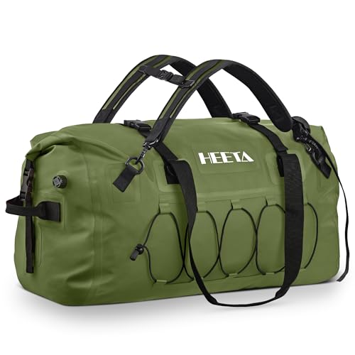 HEETA Waterproof Duffel Bag Motorcycle Dry Bag Backpack, 60L/80L Extra Large Rolltop Travel Duffle Bags with Straps & Handles for Kayaking Rafting Boating Canoeing Camping Gym Beach Cruise Ship - color: Pitch Green, size: 60L