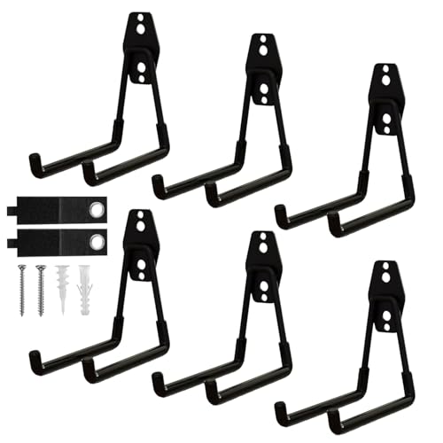 CBWLWJ 6 Pack Heavy Duty Wall Hooks for Hanging - Anti-Slip Coating, Solid Steel 5.3 Inch Medium Square Garage Hooks for Ladder, Bikes, Tools and More(Black) - color: Black, size: Medium Square-6pcs