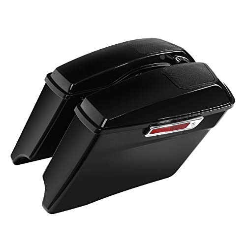 TCT-MOTORPARTS 4" Extended Hard Saddlebag 6x9'' Speaker Lid Fit For Harley Touring CVO Road Glide Electra Glide Street Glide Road King 2014-2024 - color: Vivid Black w/ Chrome Latches 6x9 Speaker Lids