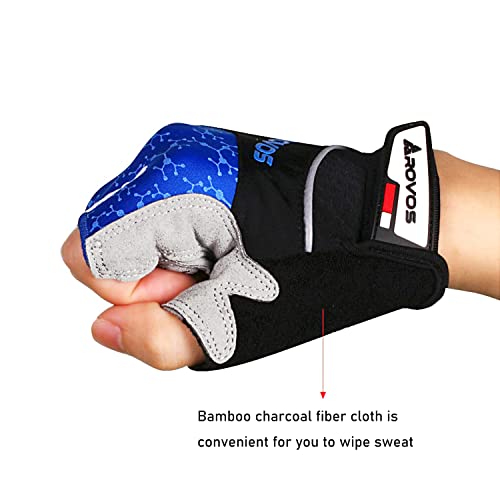 Men & Women Cycling Gloves - 5mm Padded Half Finger Breathable Mountain & Road Biking Gloves - color: Blue-b, size: Medium