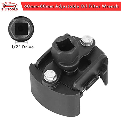 BILITOOLS Universal Oil Filter Wrench Removal Tool Adjustable, 60-80mm (2.36-3.15 inch), 1/2" Drive - size: 60-80mm