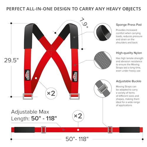 X-Protector Moving Straps - 2 Pairs - Lifting Straps for 2 Movers - Furniture Moving Straps to Move Furniture Easily and Safely - Perfect for Lifting and Moving Equipment, Appliances, Heavy Objects! - style: Moving Straps (Standard)