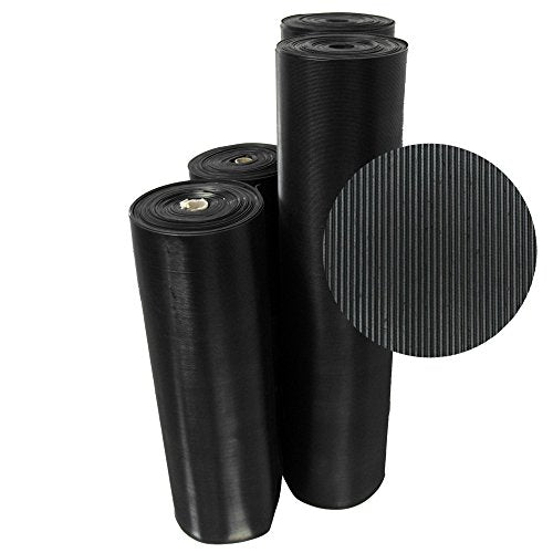 Rubber-Cal Fine Rib Corrugated Rubber Floor Mat - 1/8" x 3ft x 3ft Black - size: 36"L x 36"W x 0.1"Th