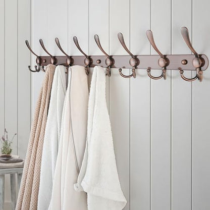 Dseap Coat Rack Wall Mount - 29.5” Long 8-Tri-Hooks Heavy Duty Coat Hanger Rail Wall Hooks for Hanging Coats Hats Clothing Clothes Purse Mudroom Entryway, Red Antique Copper - color: Antique Copper, size: L=29.5” (1 Pcs)