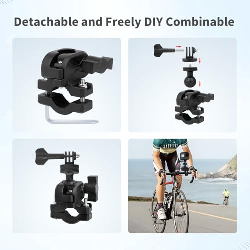 Bike Motorcycle Camera Mount Bundle Kit, 1/4 Screw & Tripod Mount Adapter, 360°Rotating Ball Head Base -Ballhead Arm Super Mounting Clamp for Most Action Camera, Clamp(0.86"-1.26“) 75016 - style: D22MM-32MM Universal ball