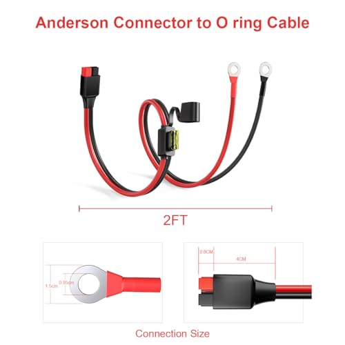 ELFCULB Anderson Connector to O Ring Terminal 10AWG Battery Connector Cable with 5 Fuse for Automotive Portable Power Station Solar Generators(2FT) - size: 2FT