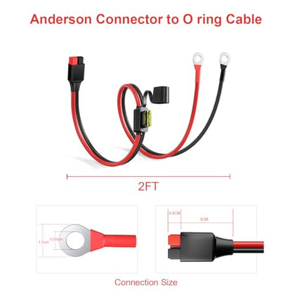 ELFCULB Anderson Connector to O Ring Terminal 10AWG Battery Connector Cable with 5 Fuse for Automotive Portable Power Station Solar Generators(2FT) - size: 2FT