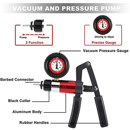 Ventilation Kit Brake, Manometer Hand Vacuum Pump Tester Set with Adapters Fluid Brake Replacement Tool Clutch Ventilation System, for Cars, Motorcycles, Trucks