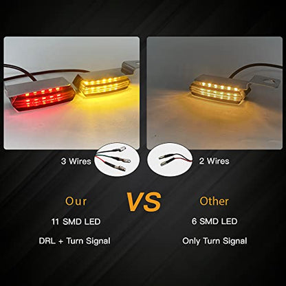 Mini LED Turn Signals Motorcycle Front Sequential Indicators 3 Wire Handlebar Blinkers with Running Lights Universal Compatible with Harley Yamaha Honda Kawasaki(Chrome with Red/Amber light) - color: Chrome with Red/Amber light