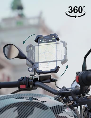 Grefay Motorcycle Phone Mount Holder 2025 [Dual Vibration Dampener] - Phone Holder for Motorcycle Rearview Mirror with 360° Rotation for iPhone 16/15/ 14/13 Pro Max, 4.5-7.2 Inch Smartphone