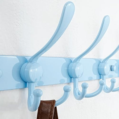 Dseap Coat Rack Wall Mount - 38” Long 10-Tri-Hooks Heavy Duty Coat Hanger Rail Wall Hooks for Hanging Coats Hats Clothing Clothes Purse Mudroom Entryway, Blue - color: Blue, size: L=38” (1 Pcs)
