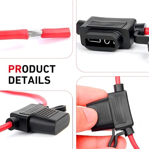 5PCS Inline Fuse Holder, 12AWG Fuse Holder, 12V Waterproof Car Gauge Inline Fuses, with 50PCS Standard Car Fuses (3A/5A/7.5A/10A/15A/20A/25A/30A/35A/40A), for Auto, Marine Lighting