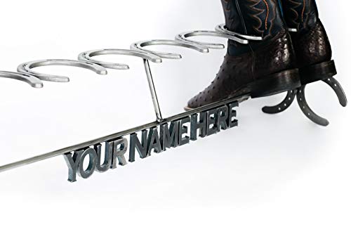 Rustic Custom Name Horseshoe Boot Rack - The Heritage Forge