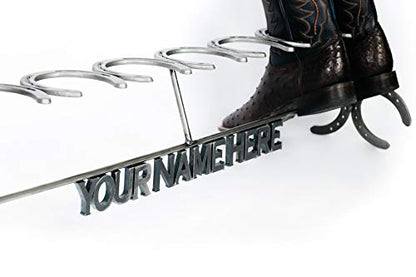 Rustic Custom Name Horseshoe Boot Rack - The Heritage Forge