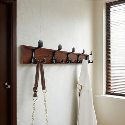 WEBI Coat Rack Wall Mount,30" Solid Wood Coat Hooks Wall Mounted Coat Hanger,16" Hole to Hole,Heavy Duty Hook Rack Rail,5 Triple Hooks for Hanging Coats,Jacket,Clothes,Hat,Backpack,Cherry - color: Cherry, size: 30 Inch